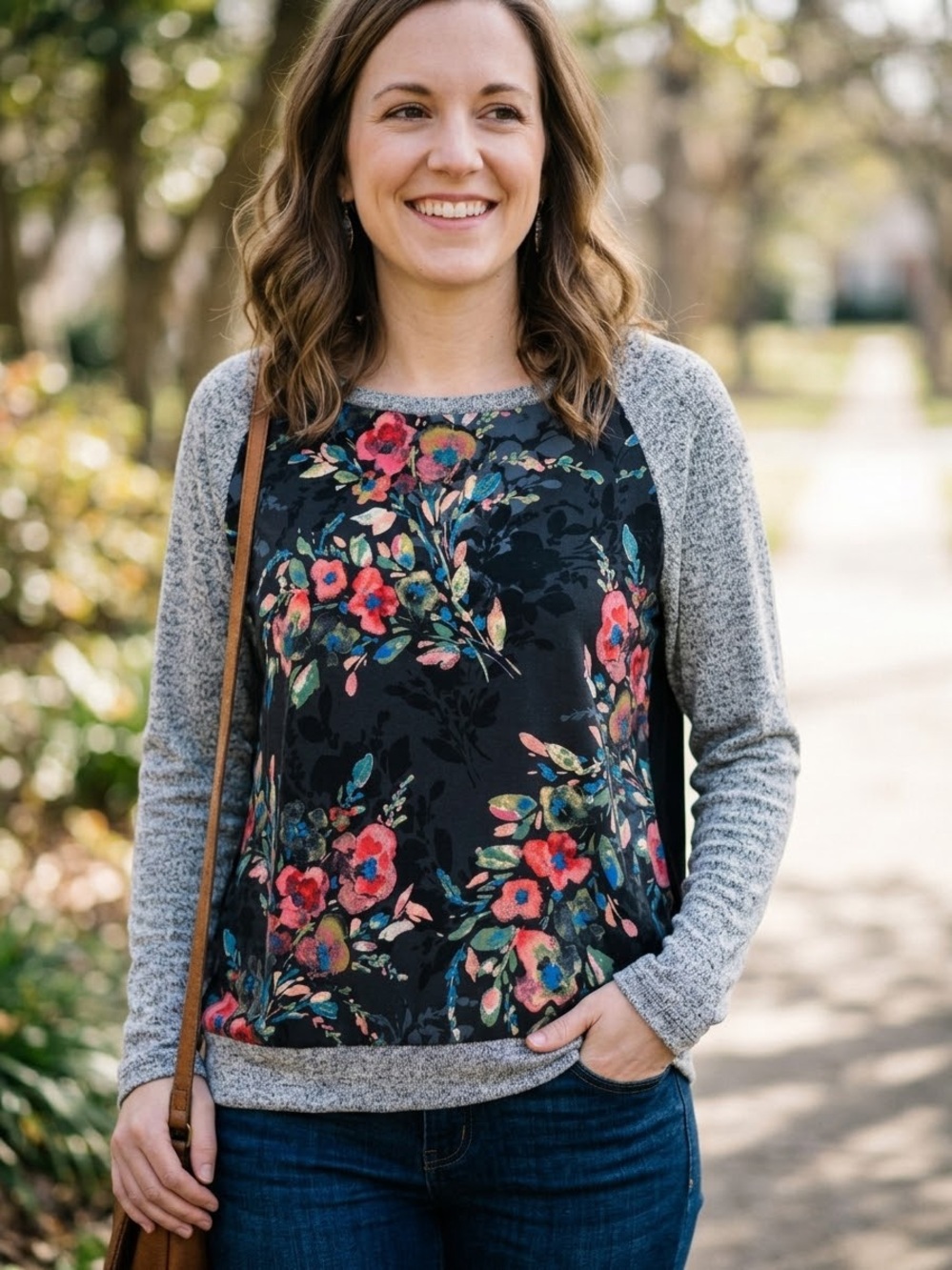 KUT from the Kloth Floral Raglan Long Sleeve Top